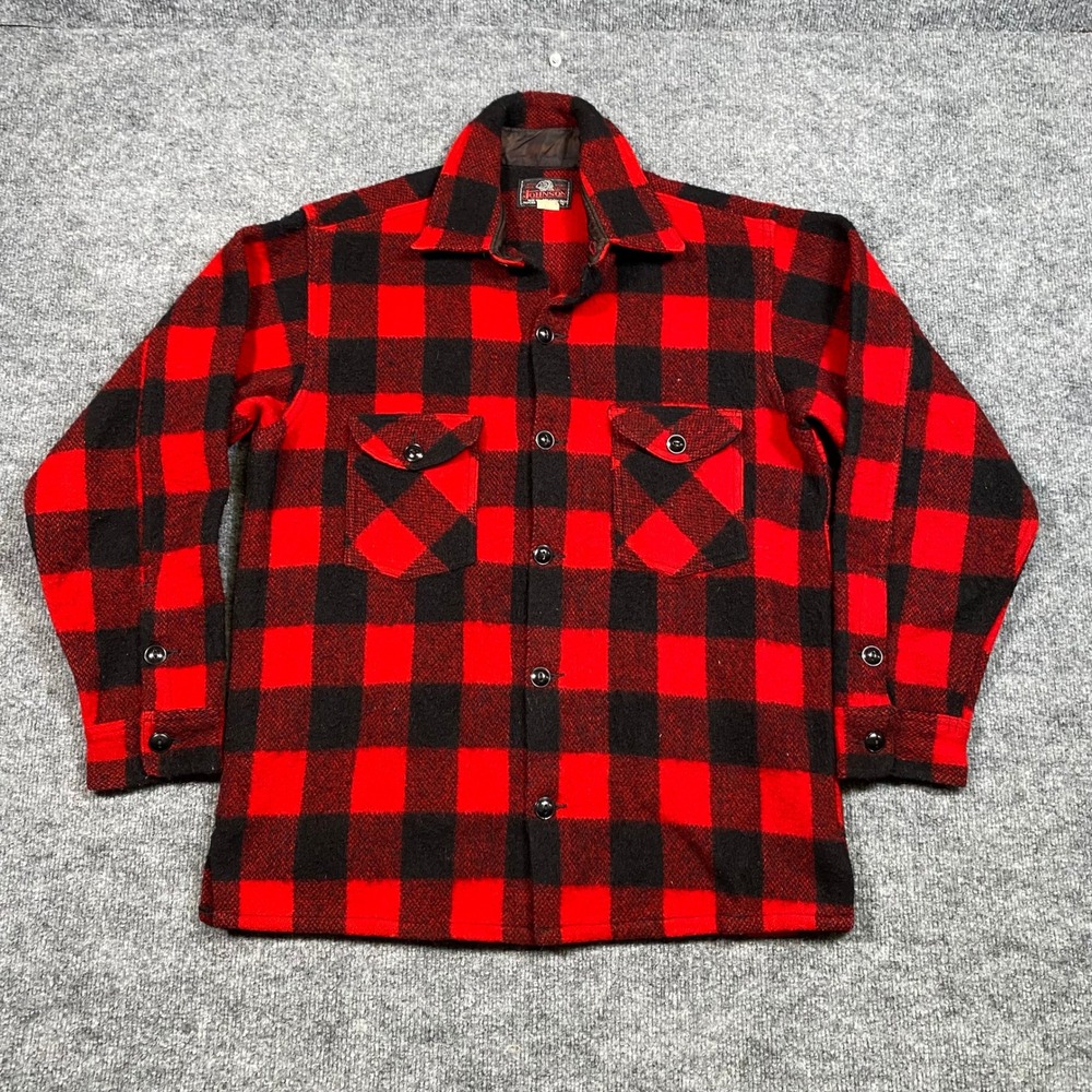 Johnson Woolen Mills Red Black Buffalo Plaid Wool Shirt Jacket Mens Size 16